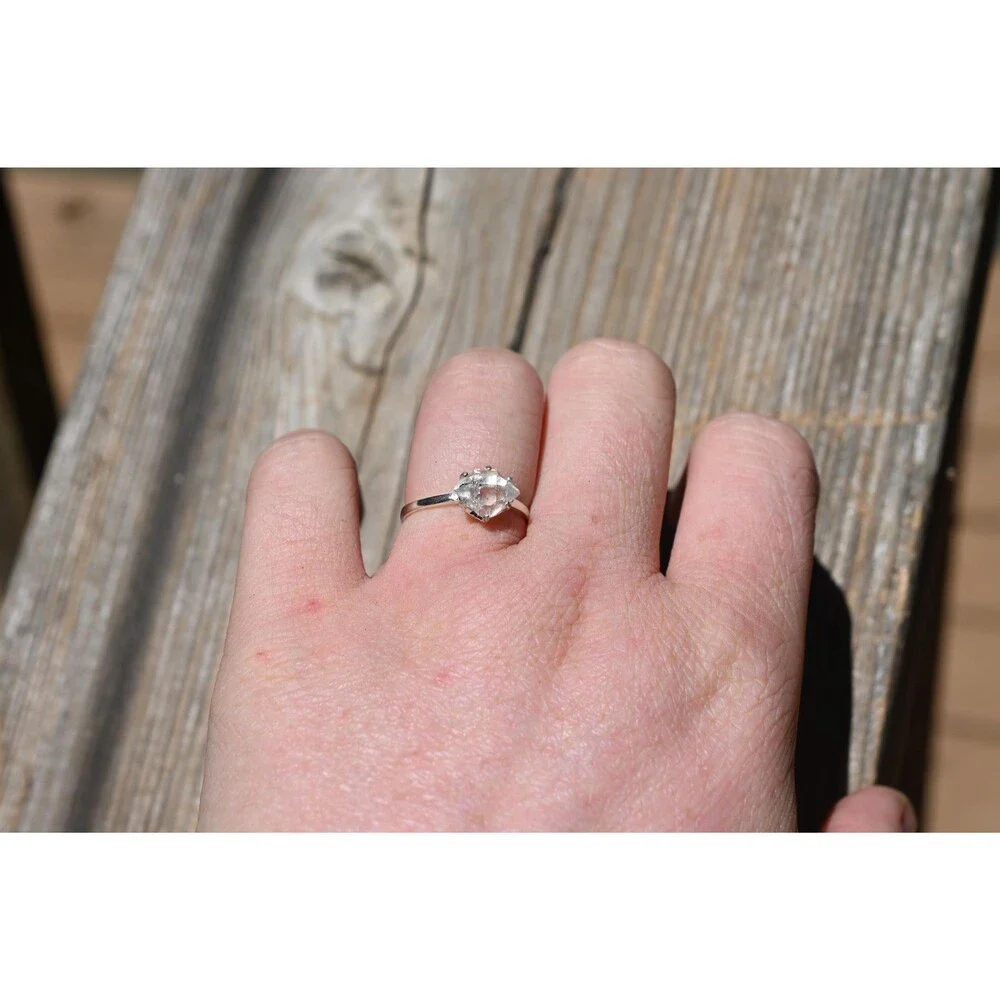 Herkimer Diamond Ring Rustic dainty unique alternative simple boho minimalist na